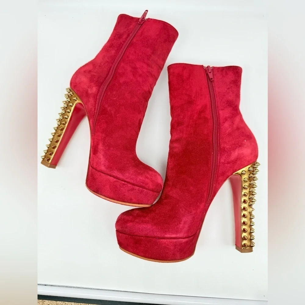 Christian Louboutin Red Suede Taclou Booty spike heel 140mm Ankle Boots EU 38